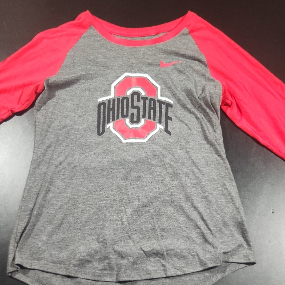 Nike Red and Gray Ohio State Long Sleeve Baseball Small Comfy Cotton Tee